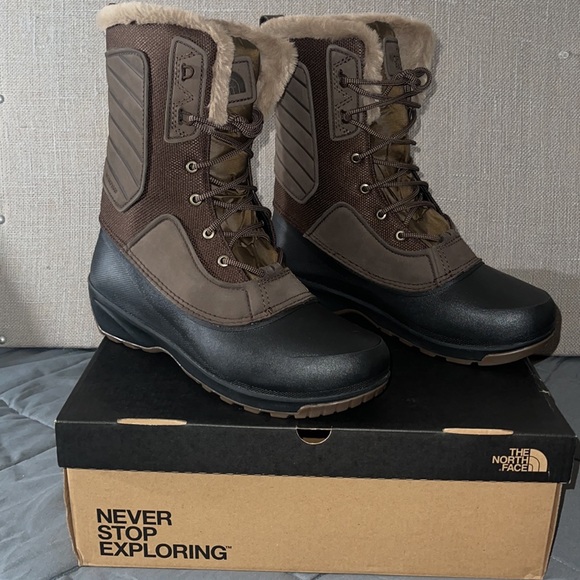 THE NORTH FACE Shellista IV Mid Waterproof Insulated Boot Leather Fur Trim Sz 11 - Picture 2 of 15